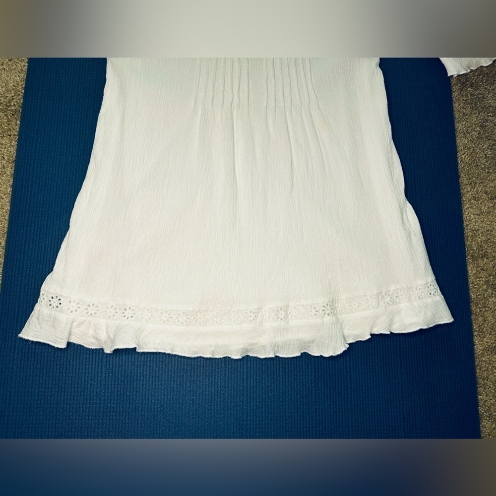 Sanctuary dress cotton eyelet trim pleated white 3/4 sleeves - Picture 13 of 16
